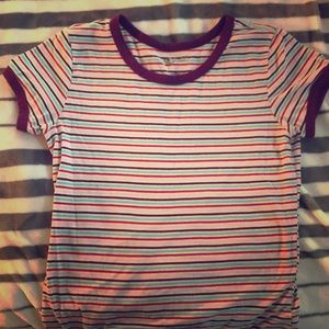 Red pink green and white striped cotton shirt